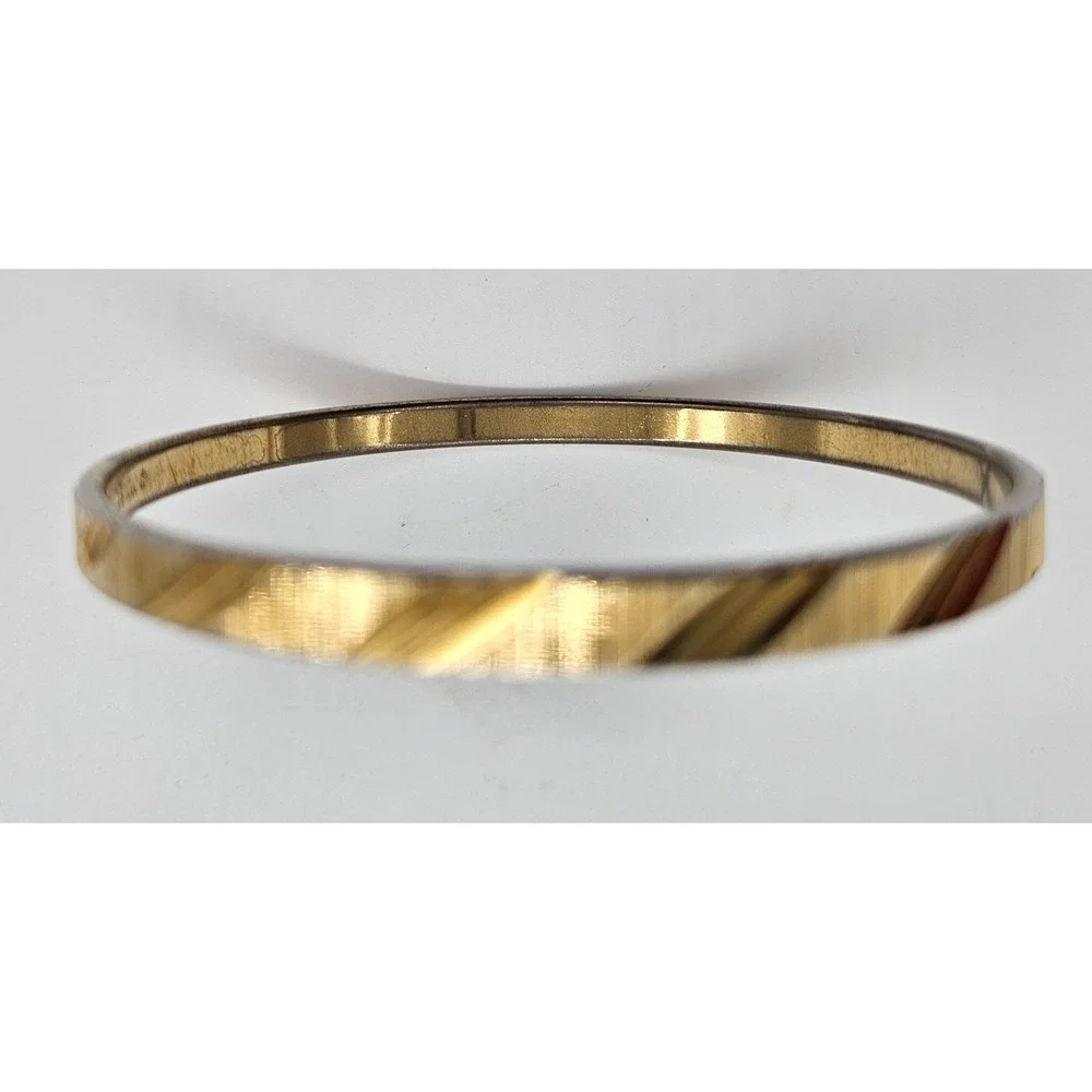 Vintage Monet Gold Tone Etched Diagonal‎ Stripe Bangle Bracelet Signed